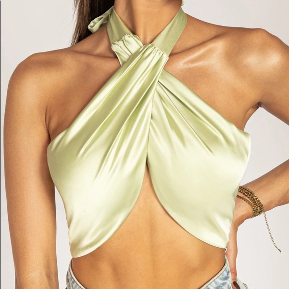 Meshki Ines Wrap Halter Neck Crop Top